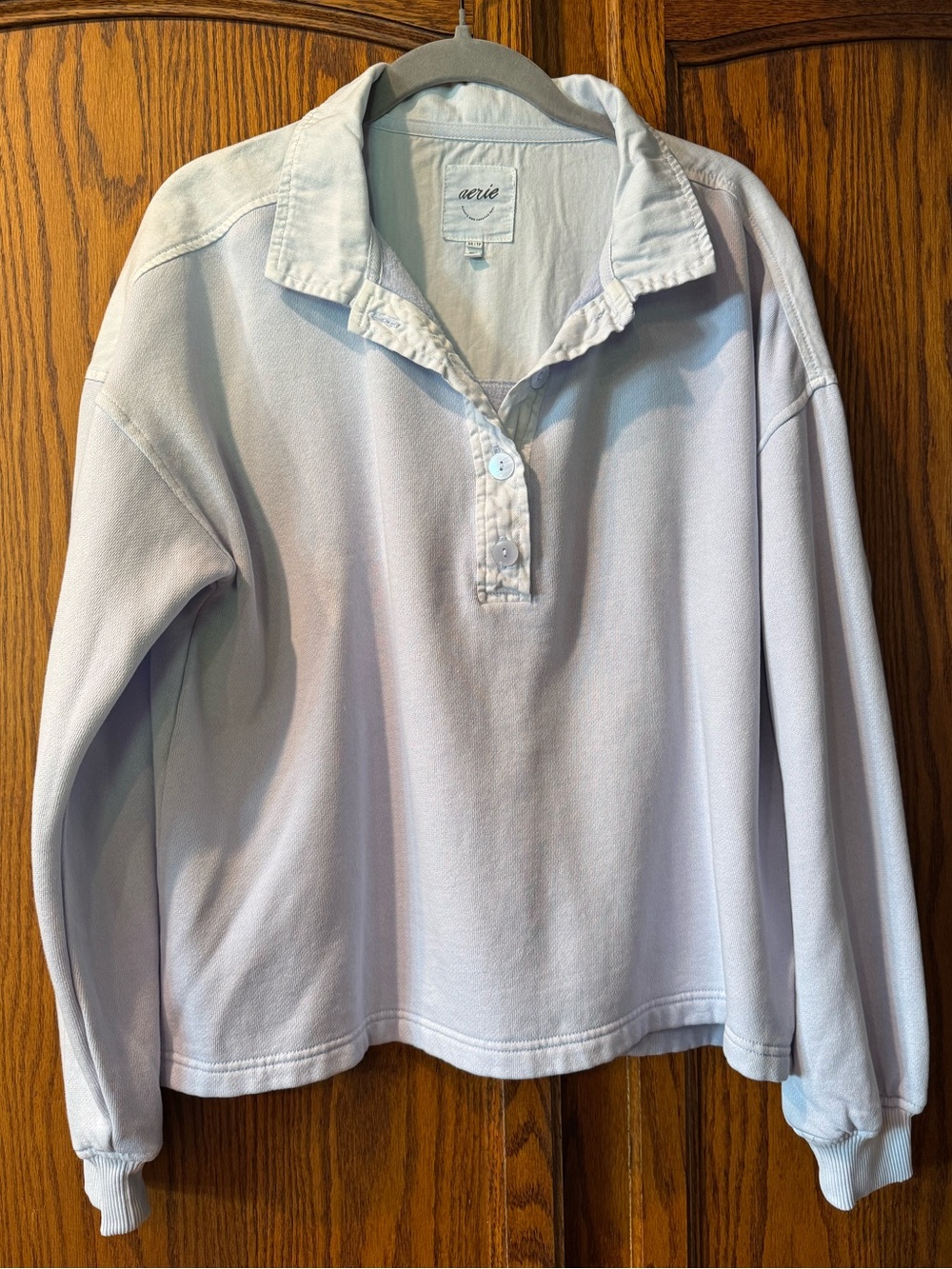 EUC Aerie Lightweight Oversized Henley Sweatshirt – Size XS– Soft Blue